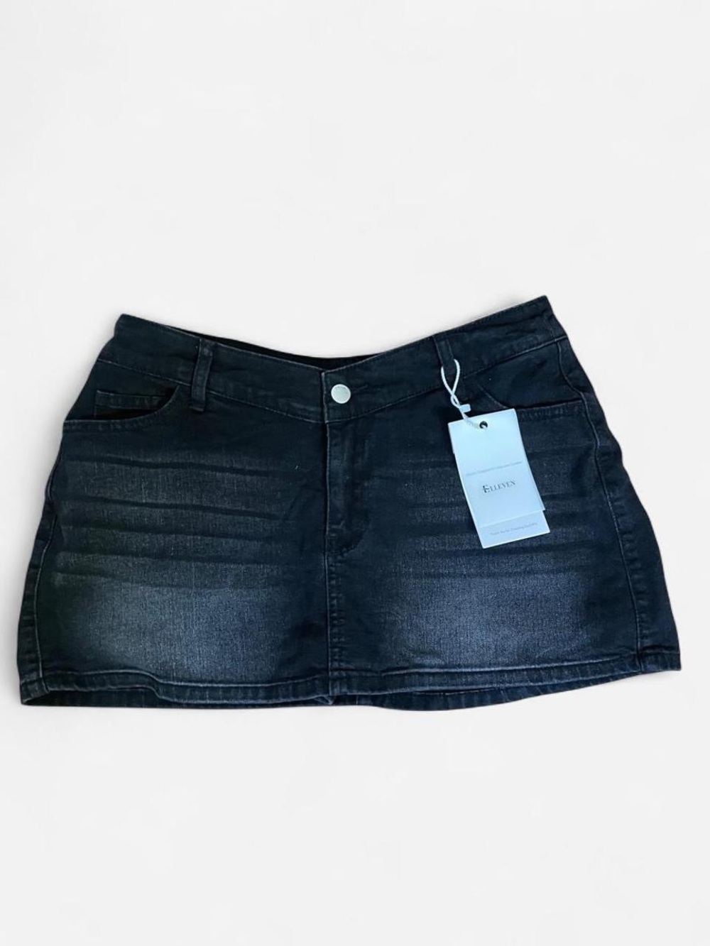 ELLEVEN Black Denim Micro Mini Skort Stretchy Built-In Shorts Size M